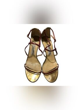 Jimmy Choo Gold and Burgundy Strappy Heels